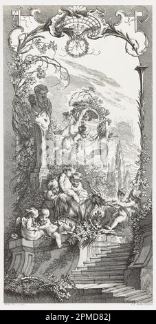 Imprimé, Triomphe de Priape; conçu par François Boucher (français, 1703–1770); Imprimeur: Claude Augustin Duflos (français, 1700–1786); publié par Nicolas de Larmessin IV (français, 1684 - 1755); France; gravure et gravure sur papier blanc; Marque: 51 x 25,5 cm (20 1/16 x 10 1/16 po) Banque D'Images