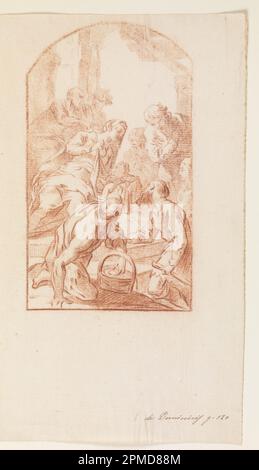 Dessin, adoration des bergers; Antonio de' Dominici (italien, ca. 1730–après 1800) ; Italie ; craie brun rougeâtre sur papier crème ; 27,8 x 20,5 cm (10 15/16 x 8 1/16 po.) Banque D'Images