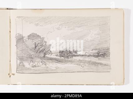 Carnet d'esquisses Folio, Paysage avec arbres, ruisseau et possibles Haystacks; William Trost Richards (américain, 1833–1905); États-Unis; graphite sur papier vélin crème; 9,3 x 15,7 cm (3 11/16 x 6 3/16 po) Feuille : 12,5 x 19 cm (4 15/16 x 7 1/2 po) Banque D'Images