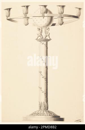 Dessin, dessin pour un Candlestick; conçu par Joseph Anton Seethaler II (allemand, 1799–1868); Allemagne; graphite, stylo et encre noire, pinceau et lavage sur papier; 46,2 x 31,9 cm (18 3/16 x 12 9/16 po.) Banque D'Images