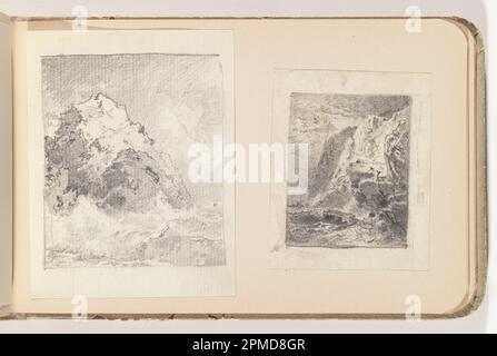 Album page, Sun Briging Cliffs with Ocean; William Trost Richards (américain, 1833–1905); États-Unis; graphite sur papier vélin blanc, doublé; 8,4 x 10,9 cm (3 5/16 x 4 5/16 po), irrégulier Banque D'Images