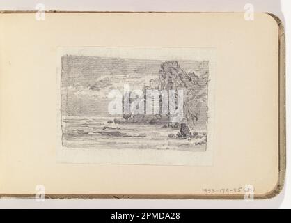 Album page, architectural Ruin on Cliffs Over Ocean; William Trost Richards (américain, 1833–1905); États-Unis; graphite sur papier blanc cassé, doublé; 7,7 x 10,5 cm (3 1/16 x 4 1/8 po), irrégulier Banque D'Images