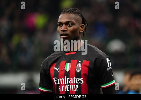 Rafael Leao (AC Milan) pendant la Ligue des champions de l'UEFA, quart de finale, match de football de 1st jambes entre AC Milan et SSC Napoli sur 12 avril 2023 au stade San Siro à Milan, Italie - photo Luca Rossini / E-Mage Banque D'Images