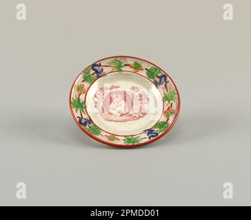 Assiette à beurre ; faïence émaillée moulée, décoration imprimée par transfert, décoration en survitrage ; 11,4 x 1,5 cm (4 1/2 x 9/16 po) Banque D'Images