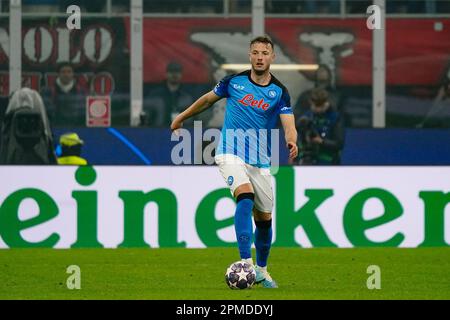 Milan, Italie. 12th avril 2023. Amir Rrahmani (SSC Napoli) lors de la Ligue des champions de l'UEFA, quart de finale, match de football de 1st jambes entre l'AC Milan et la SSC Napoli sur 12 avril 2023 au stade San Siro de Milan, Italie - photo Morgese-Rossini/DPPI crédit: DPPI Media/Alay Live News Banque D'Images