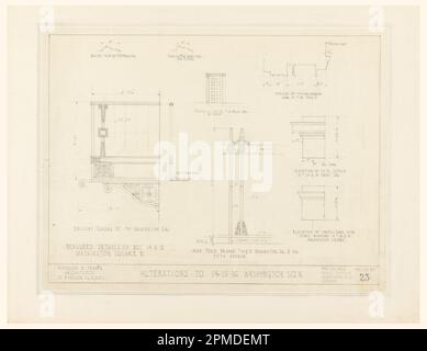 Dessin, modifications au 14-15-16 Washington Square, New York, NY, n° d'esquisse 23; entreprise: Maynicke & Franke; États-Unis; graphite sur papier crème monté à bord; tapis: 56 x 71 cm (22 1/16 x 27 15/16 po) 47,6 x 61,2 cm (18 3/4 x 24 1/8 po.) ; 1923-43-1-a Banque D'Images