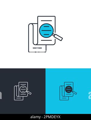 Symbole des rapports d'audit avec loupe. Concept de vérification et d'examen financiers. Icône de vecteur d'entreprise sur trois arrière-plans différents. Illustration de Vecteur