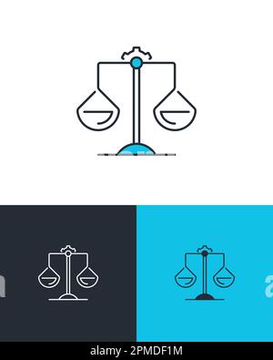 Balance de justice avec symbole d'engrenage dans un style minimaliste. Équilibre et droit. Icône de vecteur d'entreprise sur trois arrière-plans différents. Illustration de Vecteur
