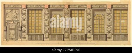 Dessin, dessin pour un mur de bibliothèque; France; stylo et encre chinoise, pinceau et aquarelle, craie noire sur papier; 25,8 × 76 cm (10 3/16 × 29 15/16 po) Banque D'Images