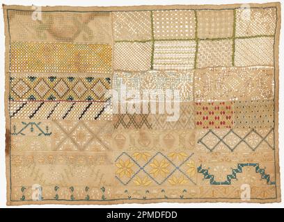 Sampler (Mexique); broderie de soie sur la fondation en lin Banque D'Images