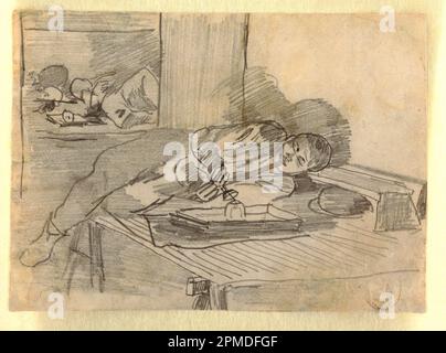 Dessin, homme chinois fumant une pipe à opium dans un Baxter Street Club House, New York City; Winslow Homer (américain, 1836–1910); États-Unis; graphite sur papier vélin blanc cassé ; 12 x 16,5 cm (4 3/4 x 6 1/2 po.) Banque D'Images