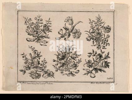 Imprimé, fleurs; publié par Martin Engelbrecht (allemand, 1684–1756); Allemagne; gravure sur papier; plaque: 14,9 × 20,1 cm (5 7/8 × 7 15/16 po.) Papier : 17,5 × 24,9 cm (6 7/8 × 9 13/16 po) ; 1898-28-4 Banque D'Images