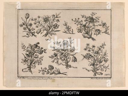 Imprimé, fleurs; publié par Martin Engelbrecht (allemand, 1684–1756); Allemagne; gravure sur papier; plaque: 14,8 × 20,1 cm (5 13/16 × 7 15/16 po.) Papier : 17,6 × 24,8 cm (6 15/16 × 9 3/4 po) ; 1898-28-2 Banque D'Images