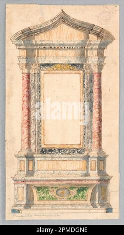 Dessin, projet: L'élévation d'un autel, destiné à être exécuté avec des billes de couleur, 1770–1790; Italie; crayon, stylo, encre, pinceau et différentes couleurs d'eau sur le papier. Banque D'Images