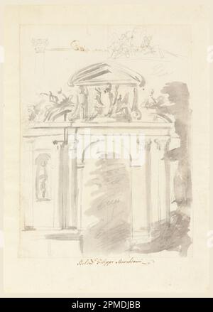 Dessin, cadre pour une porte de ville avec d'autres suggestions; conçu par Filippo Marchionni (italien, 1732–1805); Italie; graphite, charbon de bois, pinceau et aquarelle sur papier ; 33,4 x 24 cm (13 1/8 x 9 7/16 po.) Banque D'Images