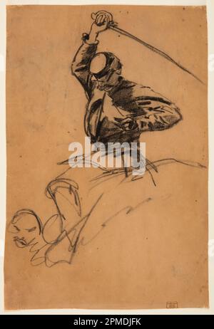 Dessin, cavalier de Cavalry avec épée à cheval; Homer de Winslow (américain, 1836–1910); États-Unis; craie noire sur papier vélin Havane [foncé], doublé ; 36,6 x 24,1 cm (14 7/16 x 9 1/2 po) Banque D'Images