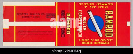 Étiquette tabac (États-Unis); fabriqué par Scotten-Dillon Co.; lithographie de couleur; 32,6 x 10,8 cm (12 13/16 x 4 1/4 po.) Banque D'Images