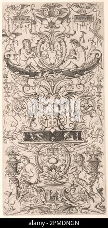 Imprimé, panneau décoratif inscrit « Victoria Augusta »; Nicoletto da Modène (italien, actif 1500 – 1522); publié par Antonio Salamanca (italien, ca. 1500 - 1562); Italie; gravure sur papier blanc couté Banque D'Images