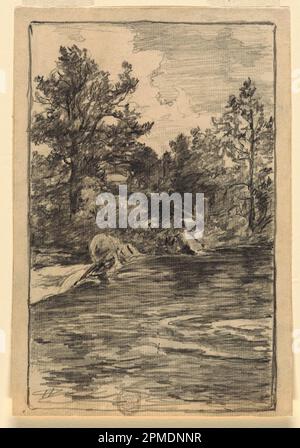 Dessin, rivière et arbres; Walter Shirlaw (américain, Écosse, 1838–1909); Etats-Unis ; graphite sur papier blanc ; 25,5 × 17,4 cm (10 1/16 × 6 7/8 po.) Tapis : 45,7 × 35,6 cm (18 × 14 po) Banque D'Images