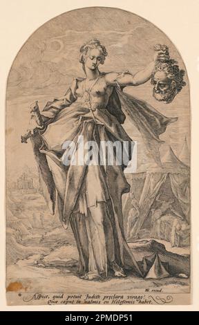 Imprimé, Judith, de la série "héros de l'ancien Testament"; d'après Hendrik Goltzius (Netherlandish, 1558 – 1617); gravé par Jacob Matham; pays-Bas; gravure sur papier blanc cassé; 26,2 x 16,1 cm (10 5/16 x 6 5/16 po) ; Bequest de George Campbell Cooper; 1896-3-111 Banque D'Images