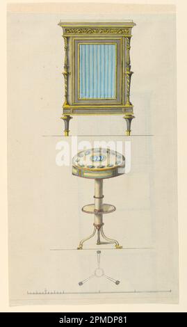 Dessin, conception d'une armoire et d'une table sur pied ; France ; stylo et encre, pinceau et aquarelle ; 30,1 × 17,6 cm (11 7/8 × 6 15/16 po) Banque D'Images