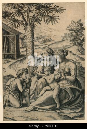 Print, Madonna of the Palm Tree, ca. 1520; Imprimeur: Marc Antonio Raimondi (italien, 1483 – 1527); Italie; gravure sur papier; 25 × 17,5 cm (9 13/16 × 6 7/8 po); Béquest de George Campbell Cooper; 1896-3-54 Banque D'Images