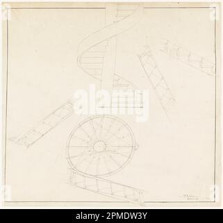 Dessin, élévation et plan pour un escalier en spirale; maquette: Adolph Bordeaux (français, actif 1880–1890); France; graphite, stylo et encre noire sur papier crème; feuille: 43 x 43,2 cm (16 15/16 x 17 po) Banque D'Images