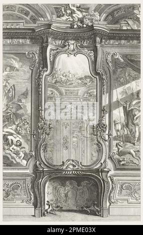 Print, Cabinet de M. le Comte Bielenski (sic), Grand Maréchal de la Couronne de Bologne exécuté en 1734; cheminée avec glace, avec de que côté une partie du lambris d'appui et des perforations, 1st assiette, 87 dans l'oeuvre de Aurèle Meissonier, Paris, 1748; Dessiné par juste-Aurèle Meissonnier (français, n. Italie, 1695–1750); gravé par Pierre Chenu (français, 1730–fin du 18th siècle); publié par Gabriel Huquier (français, 1695–1772); France; gravure sur papier blanc; Platemark: 54,5 x 34,7 cm (21 7/16 x 13 11/16 po) Hors tout : 3,7 x 60,5 x 44,8 cm (1 7/16 x 23 13/16 x 17 5/8 po) Banque D'Images