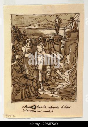 Dessin, Palazzo Milzetti, Faenza;; Italie; stylo et encre brune, lavage brun, sur craie noire sur papier blanc; 18,9 x 13,6 cm (7 7/16 x 5 3/8 po) Tapis avec -3454,55,57 tapis : 55,9 x 40,6 cm (22 x 16 po) Banque D'Images