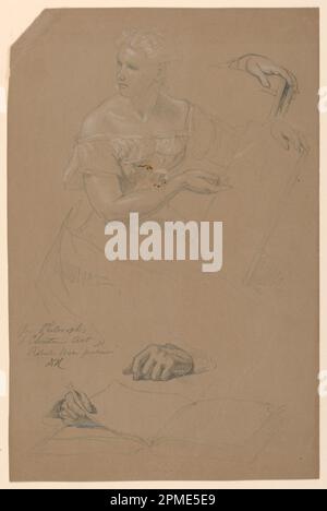 Dessin, Etude de la femme pour « Philosophie et art chrétien »; Daniel Huntington (américain, 1816–1906); Etats-Unis; graphite, Craie blanche sur papier vélin brun; 35,5 x 23,4 cm (14 x 9 3/16 po.); Béquest d'Erskine Hewitt; 1942-50-200 Banque D'Images