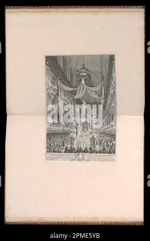 Impression liée, pompe funèbre de Marie Thérèse d’Espagne Dauphine de France, en l’église notre-Dame de Paris, le XXIV novembre M.D.CCXLVI (funéraire de Marie Thérèse d’Espagne, Dauphine de France, dans l’église notre-Dame, Paris, 24 novembre 1746); Conçu par Sébastien-Antoine Slodtz (français, 1695 - 1754), Paul-Ambroise Slodtz (français, 1702 - 1758); gravé par Charles Nicolas Cochin le jeune (1715 - 1790); publié par menus-plaisir du Roi; France; gravure et gravure sur papier Banque D'Images