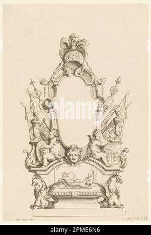 Imprimé, Design pour Cartouche, de 'cartouts nouvel investissement'; conçu par Jean Bernard Honoré Toro (français, 1661 - 1731); gravé par Charles Nicolas Cochin le jeune (1715 - 1790); France; gravure sur papier; 29 x 19,7 cm (11 7/16 x 7 3/4 po) Banque D'Images