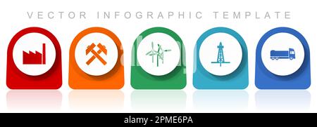 Ensemble d'icônes de l'industrie et de la technologie, conception plate diverses icônes colorées telles que l'usine, l'exploitation minière, l'énergie éolienne, l'huile et le camion pour la conception de sites Web et mobil Illustration de Vecteur