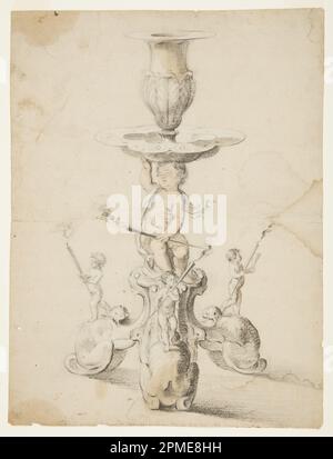 Dessin, Design for a Candlestick; Circle of Jan Lutma (néerlandais, ca. 1584 - 1669) ; pays-Bas ; craie sur papier couché ; 40,5 x 30,4 cm (15 15/16 x 11 15/16 po.) Banque D'Images