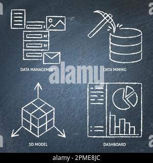 Jeu d'icônes de tableau de surveillance d'exploration et de gestion des données. Illustration vectorielle Illustration de Vecteur