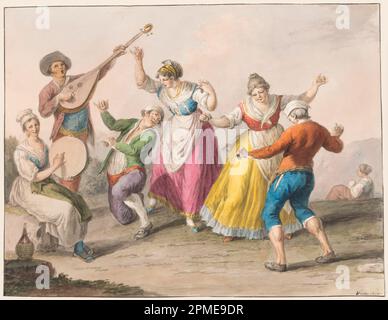 Dessin, couleur de l'eau; danseurs de Tarantella; conçu par Saverio della Gatta (italien, 1777 - 1829); Italie; stylo et encre noire et couleurs de l'eau sur papier; 20,2 × 26,2 cm (7 15/16 × 10 5/16 po) Banque D'Images