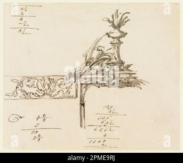 Dessin, Monument à Franz I, Empe; attribué à Pompeo Marchesi (1789 – 1856); Autriche; stylo et encre noire, aquarelle, peinture or, sur support graphite: Papier vélin blanc cassé; 61,1 x 31,7 cm (24 1/16 x 12 1/2 po) Avec -2192 tapis : 71,1 x 55,9 cm (28 x 22 po.) Banque D'Images