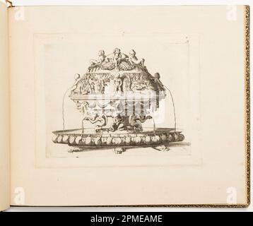 Imprimé, Fountain Design, de Dessins d'orfèvrerie (dessins pour la métallurgie); attribué à Léonard Thiry (flamand, 1550); cercle de Rosso Fiorentino (italien, 1494 - 1540); gravé par René Boyvin (français, 1525 - 1625), Pierre Milan (français, 1500 - 1557); France; gravure sur papier couté Banque D'Images