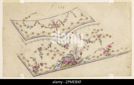 Dessin, dessin pour la broderie d'un gilet de costume d'homme, motif n° 519 de la fabrique de St. RUF'; conçu par fabrique de Saint RUF; France; graphite, pinceau et gouache sur papier; 18 × 31 cm (7 1/16 × 12 3/16 po) Banque D'Images