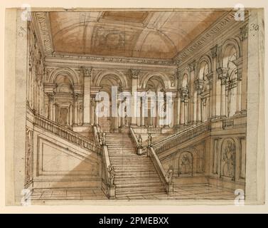 Dessin, Stage Design, Palace Interior; Italie; stylo et encre, pinceau et nettoyant pour bistre, graphite sur papier Banque D'Images