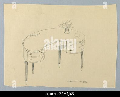 Dessin, conception pour l'écriture en forme de rein Table avec deux livres et vase de fleurs; conçu par A.N. Davenport Co.; graphite sur papier crème mince; 17,8 x 24,1 cm (7 x 9 1/2 po) Banque D'Images