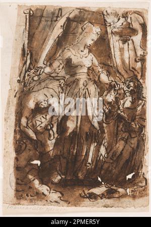 Dessin, Judith avec la tête de Holofernes; Jan van der Straet, appelé Stradanus (flamand, 1523–1605); pays-Bas; stylo et encre brune, pinceau et lavage sur papier; 14,7 × 10,8 cm (5 13/16 × 4 1/4 po.) Banque D'Images