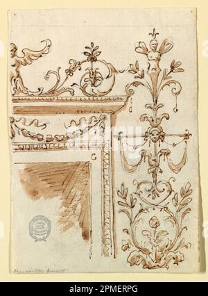 Dessin, projet pour une chimièce; graphite, stylo et encre, pinceau et sépia sur papier Banque D'Images