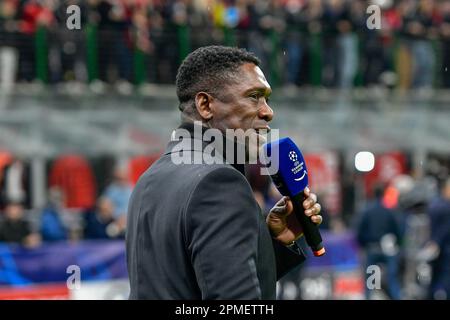 Milan, Italie. 12th avril 2023. L'ex-footballeur Clarence Seedorf est considéré comme un joueur de télévision avant la finale du quart de la Ligue des champions de l'UEFA entre l'AC Milan et Napoli à San Siro à Milan. (Crédit photo : Gonzales photo/Alamy Live News Banque D'Images