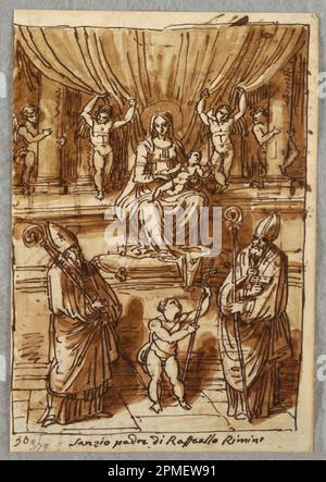 Dessin, Madonna et l'enfant ont affronté deux évêques avec St. John ; conçu par Felice Giani (italien, 1758–1823) ; Italie ; stylo et encre, brosse et brun et produits de nettoyage sur papier coudé ; 21,8 x 15,4 cm (8 9/16 x 6 1/16 po) Banque D'Images