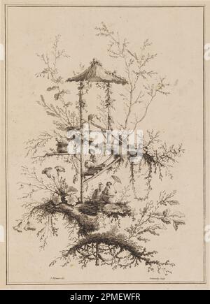 Imprimé, assiette d'un ensemble de représentations de Chinoiserie; conçu par Jean-Baptiste Pillement (français, 1728–1808); France; gravure sur papier; 42,3 × 28,3 cm (16 5/8 × 11 1/8 po) Banque D'Images