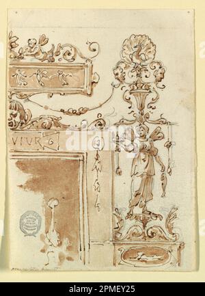 Dessin, projet pour une chimièce; graphite, stylo et encre, pinceau et sépia sur papier Banque D'Images