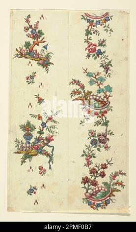 Dessin, dessin floral pour les textiles imprimés; conçu par Louis-Albert DuBois (Suisse, 1752–1818); fabriqué par fabrique de Fazy aux Bergues; France; pinceau et gouache, graphite sur papier vélin blanc; 27,8 x 16,8 cm. (10 7/8 x 6 9/16 po.) Banque D'Images