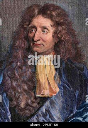 Portrait de Jean de la Fontaine, tiré du livre "les hommes illustres", de Charles Perrault Banque D'Images