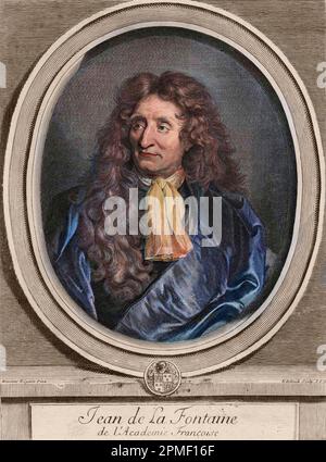 Portrait de Jean de la Fontaine, tiré du livre "les hommes illustres", de Charles Perrault Banque D'Images